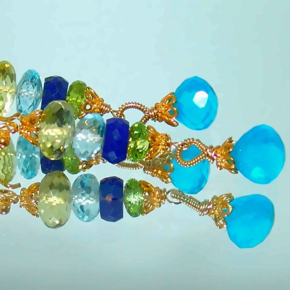Apatite Lemon  Blue Topaz Lapis Lazuli Peridot Gemstone Sterling Earrings - Picture 1 of 7